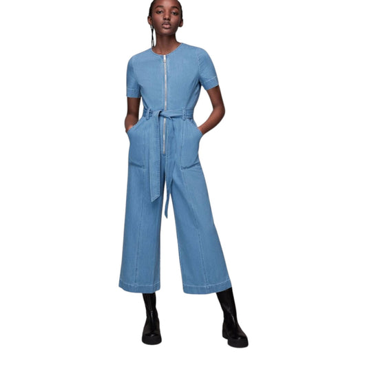 Whistles Short Sleeve Denim Jumpsuit - 10 - NEW