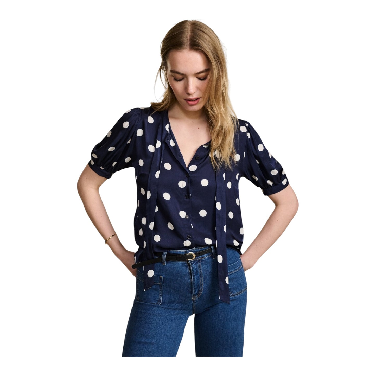 Baukjen Violette Satin Blouse Navy Big Polka - 14