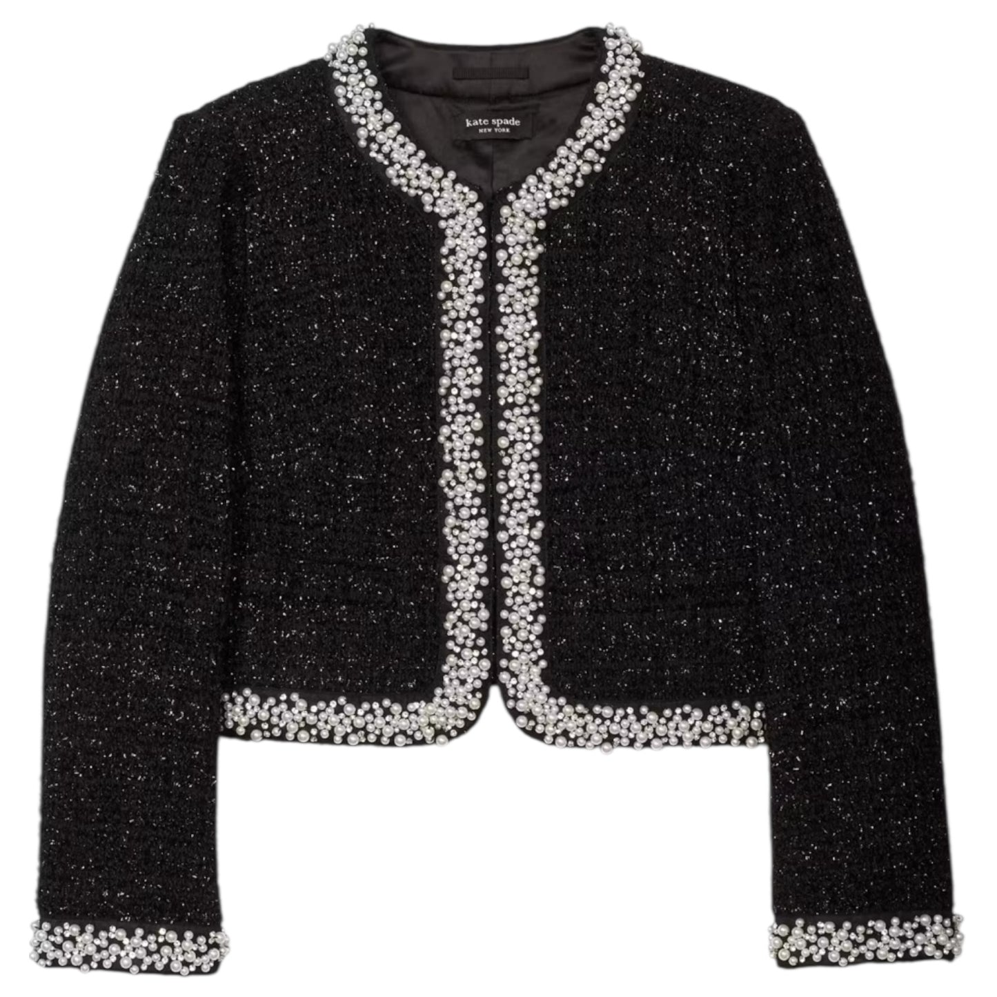 Kate Spade Black Faux Pearl Tweed Cropped Jacket - 12