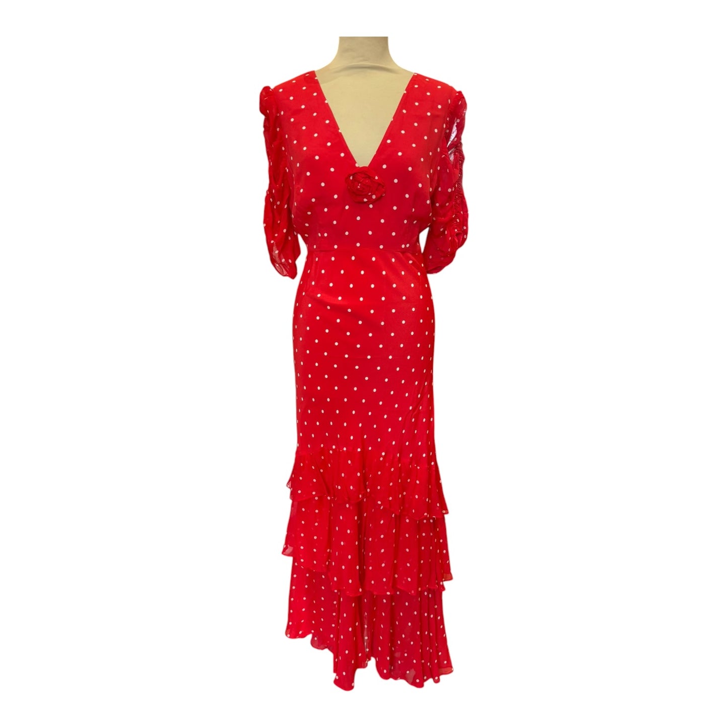 Rixo Rosheen Red Polka Dot Silk Blend Dress - 14