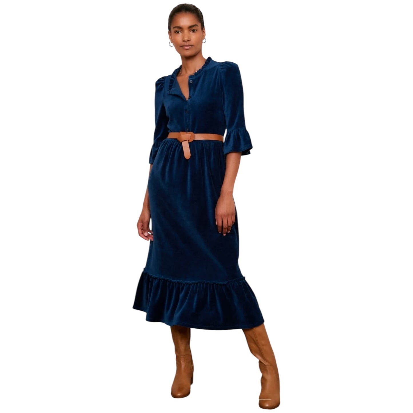 Wyse London Rosan Velour Dress in Petrol Blue - 10 - NEW