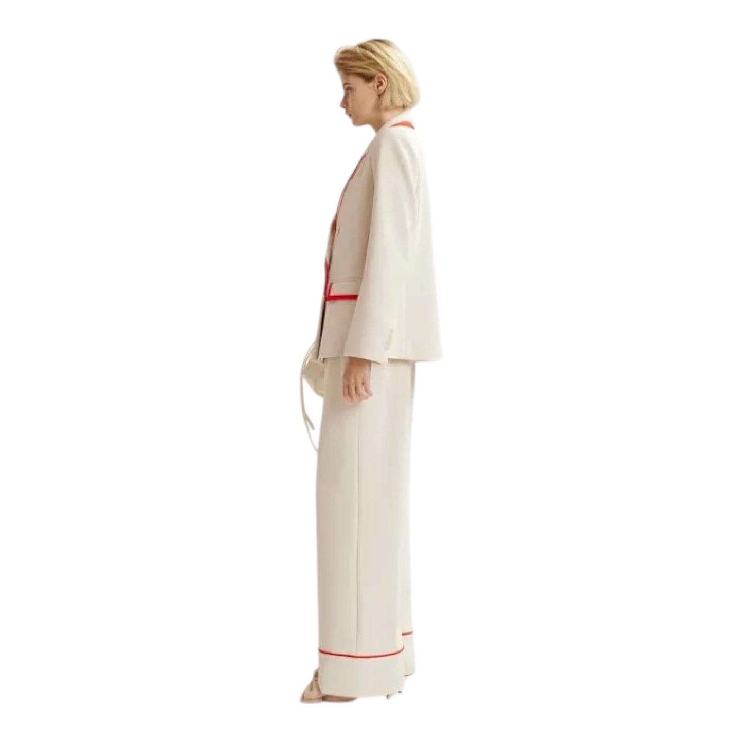 Essentiel Antwerp Off White Red Trim Trouser Suit - 14 - NEW