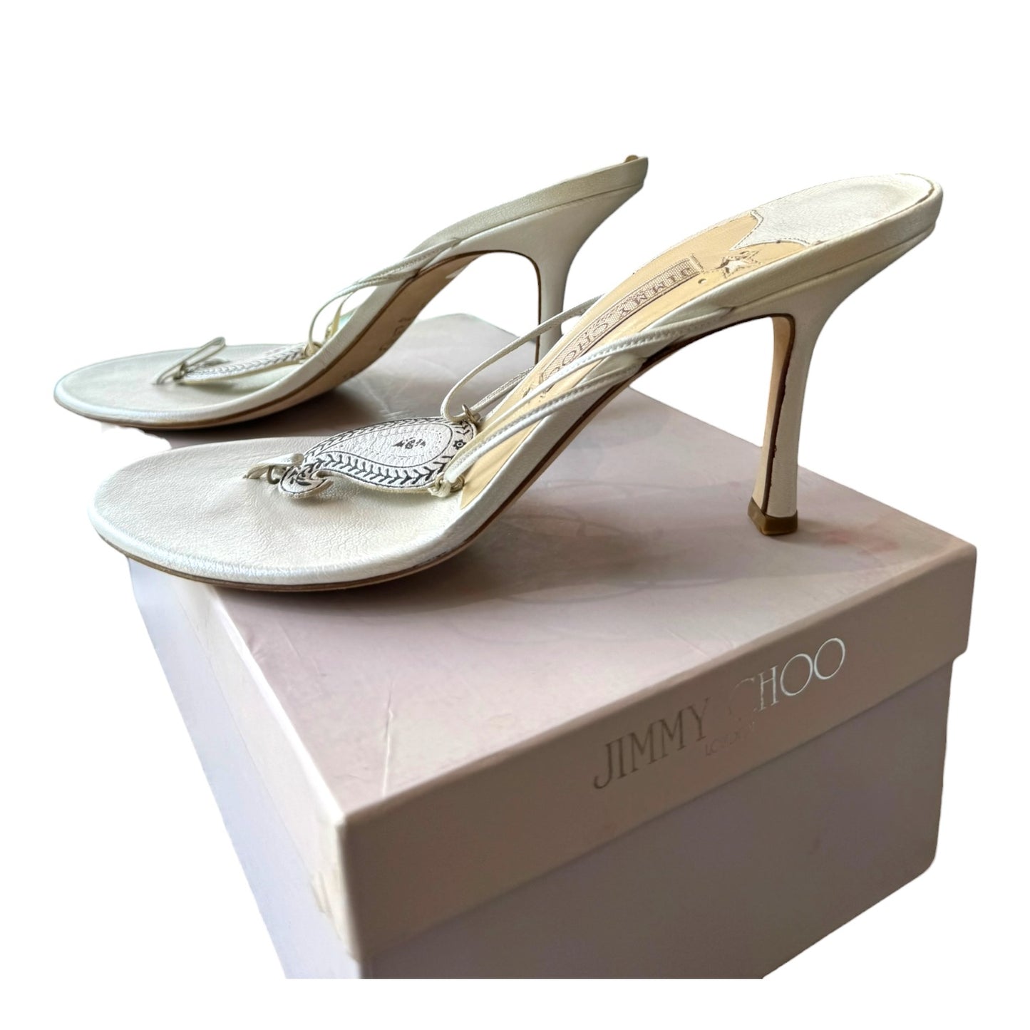 Jimmy Choo Platinum Paisley Motif Heels - 39.6 / 6.5
