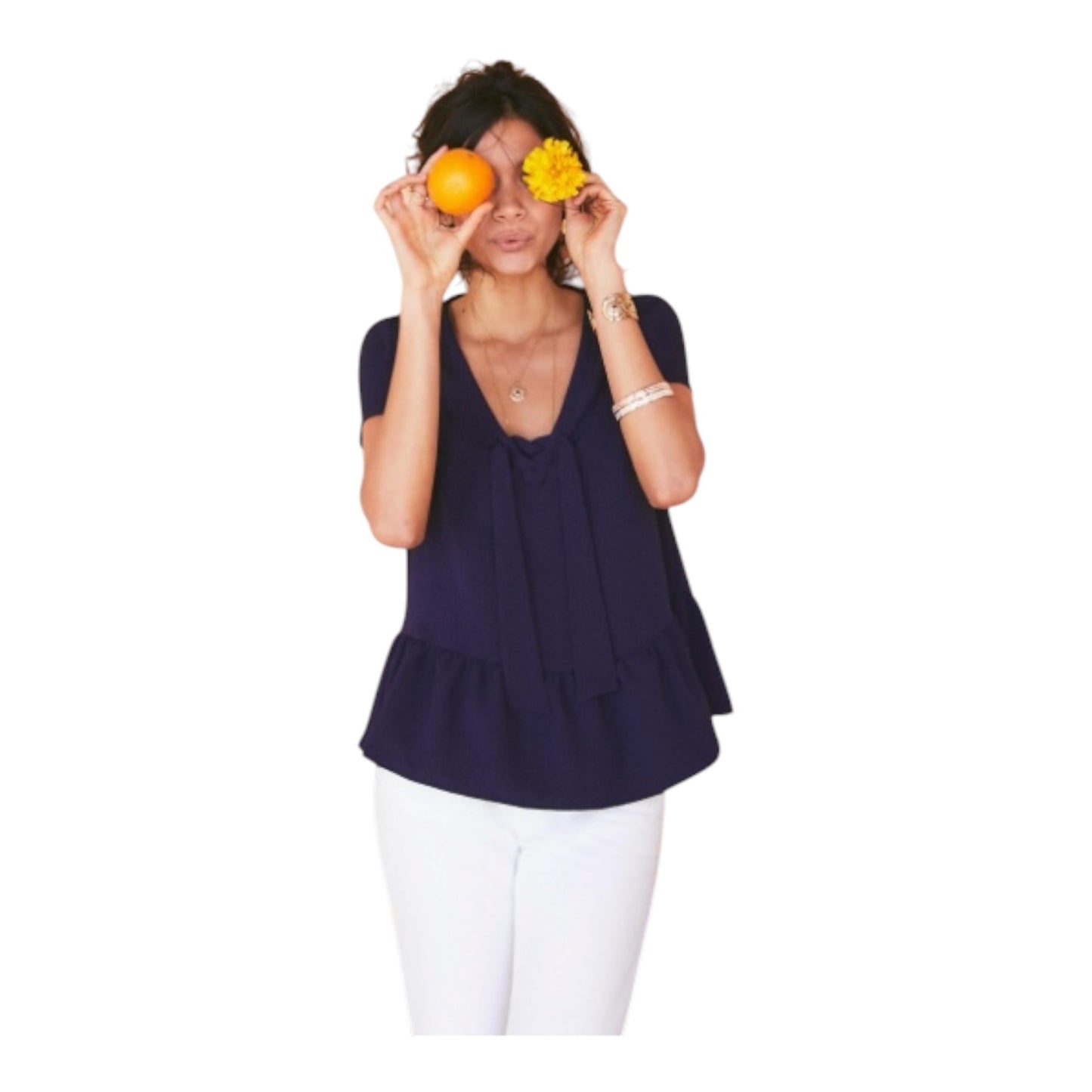 Sezane Tie Navy Peplum Top - 10
