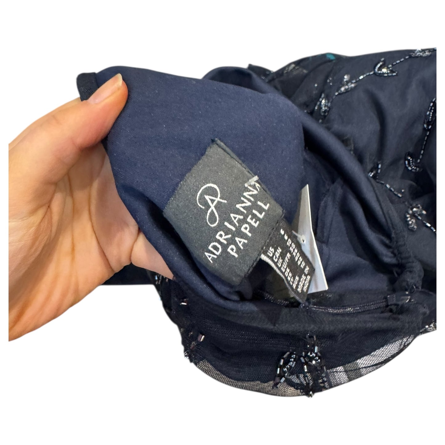 Adrianna Papell Navy Beaded One-Shoulder Evening Dress - 10