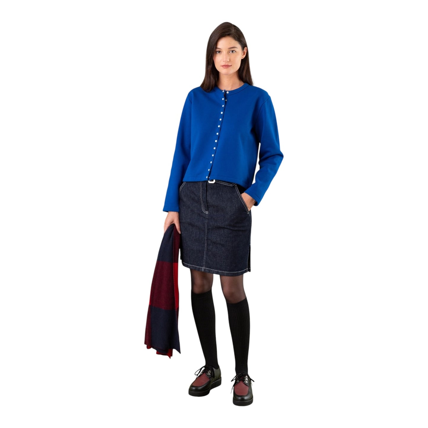 Agnes B Mid Blue Le Classique Snap Cardigan - 14/16