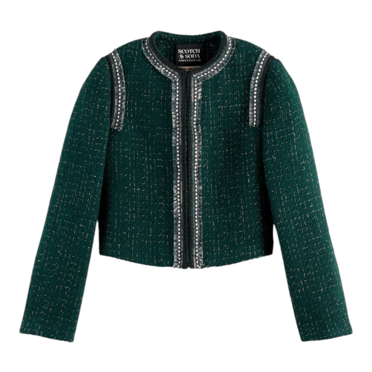 Scotch & Soda Green Cropped Tweed Blazer - 12