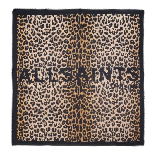 All Saints Black and Leopard Print Scarf