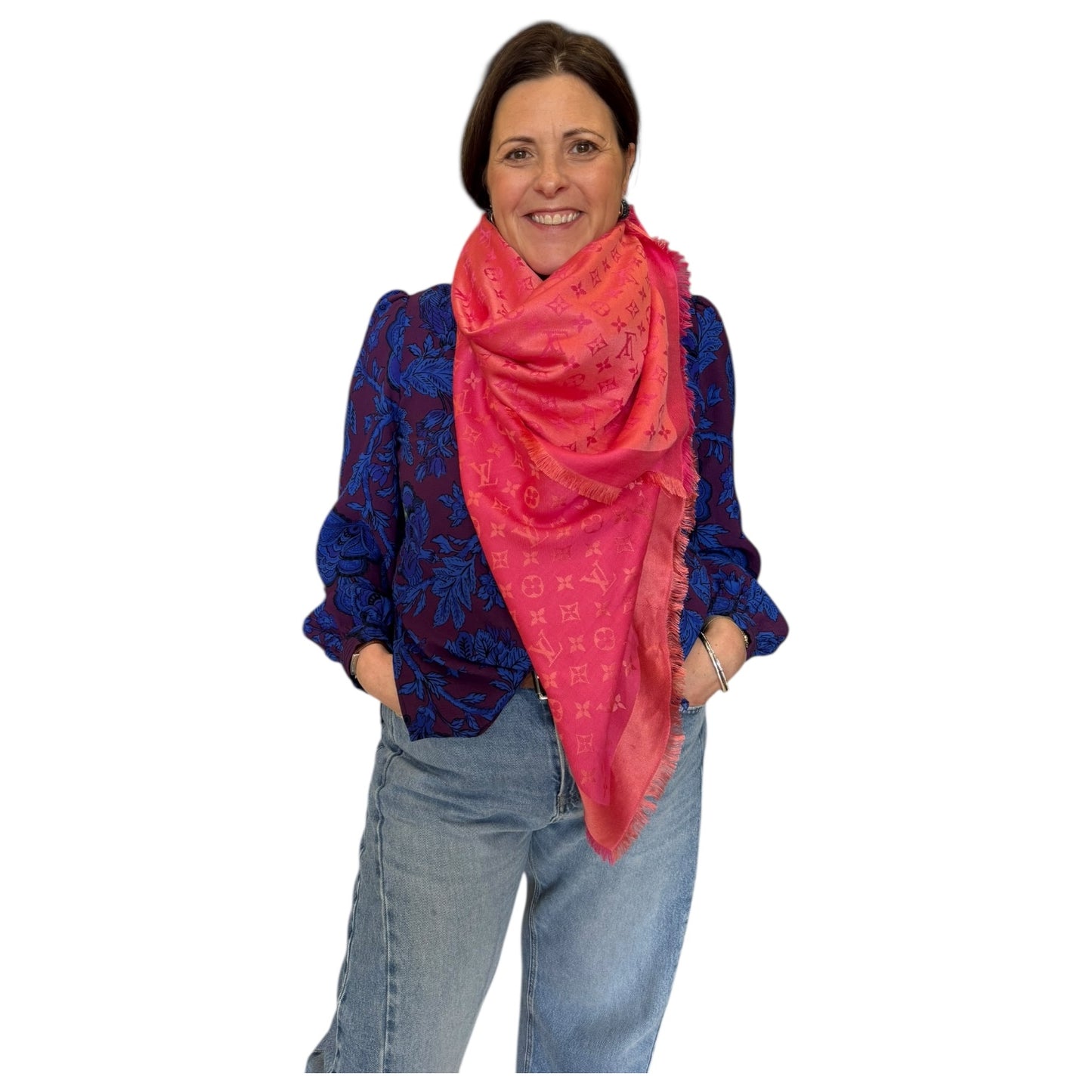 Louis Vuitton Large Pink Wool and Silk Monogram Scarf
