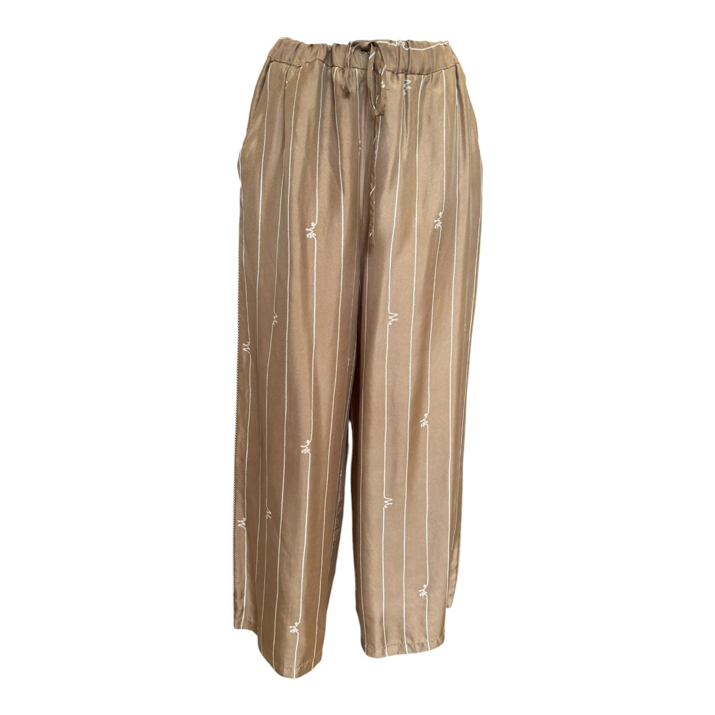 Max Mara Tan and White 'Calabra' Silk Trousers - 12
