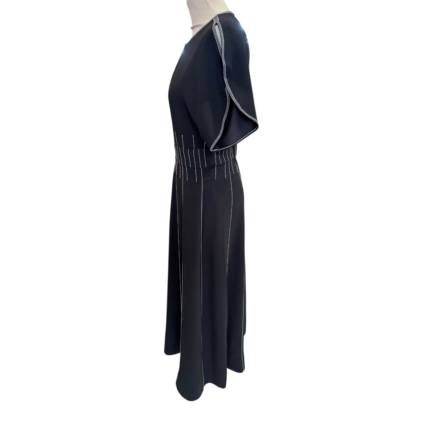 Me + Em Black Round Neck Contrast Stitch Midi Dress - 12