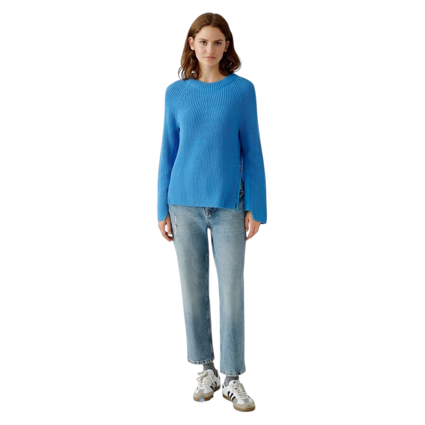 Oui Blue Cotton Rib Knit Sweater - 18