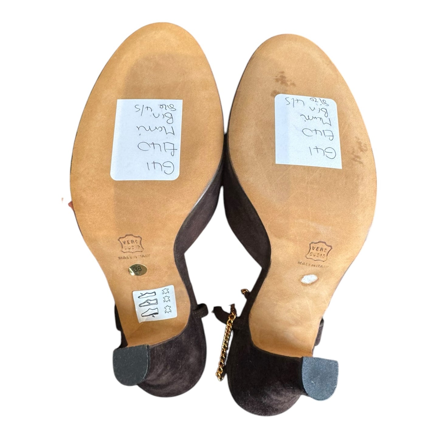 Marni Chocolate Brown Suede Heels with Gold Chain - 4/5 - NEW