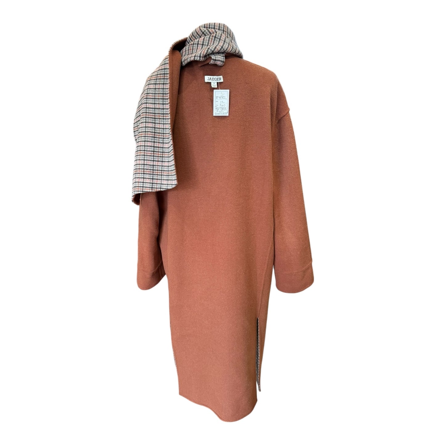 Jaeger Reversible Brown and Check Coat with Scarf - 12