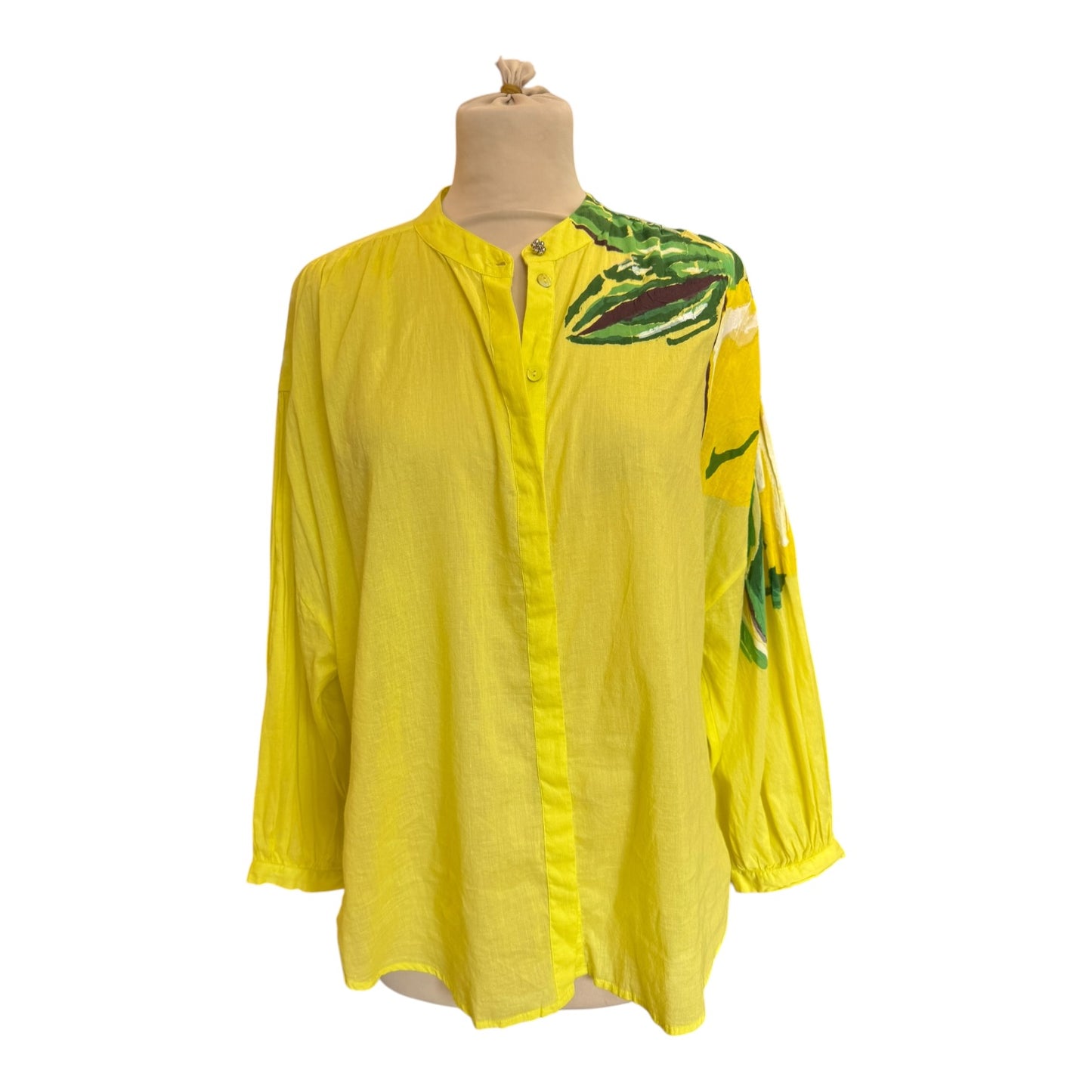 Pom Yellow Leaf Motif Blouse - 12 - NEW