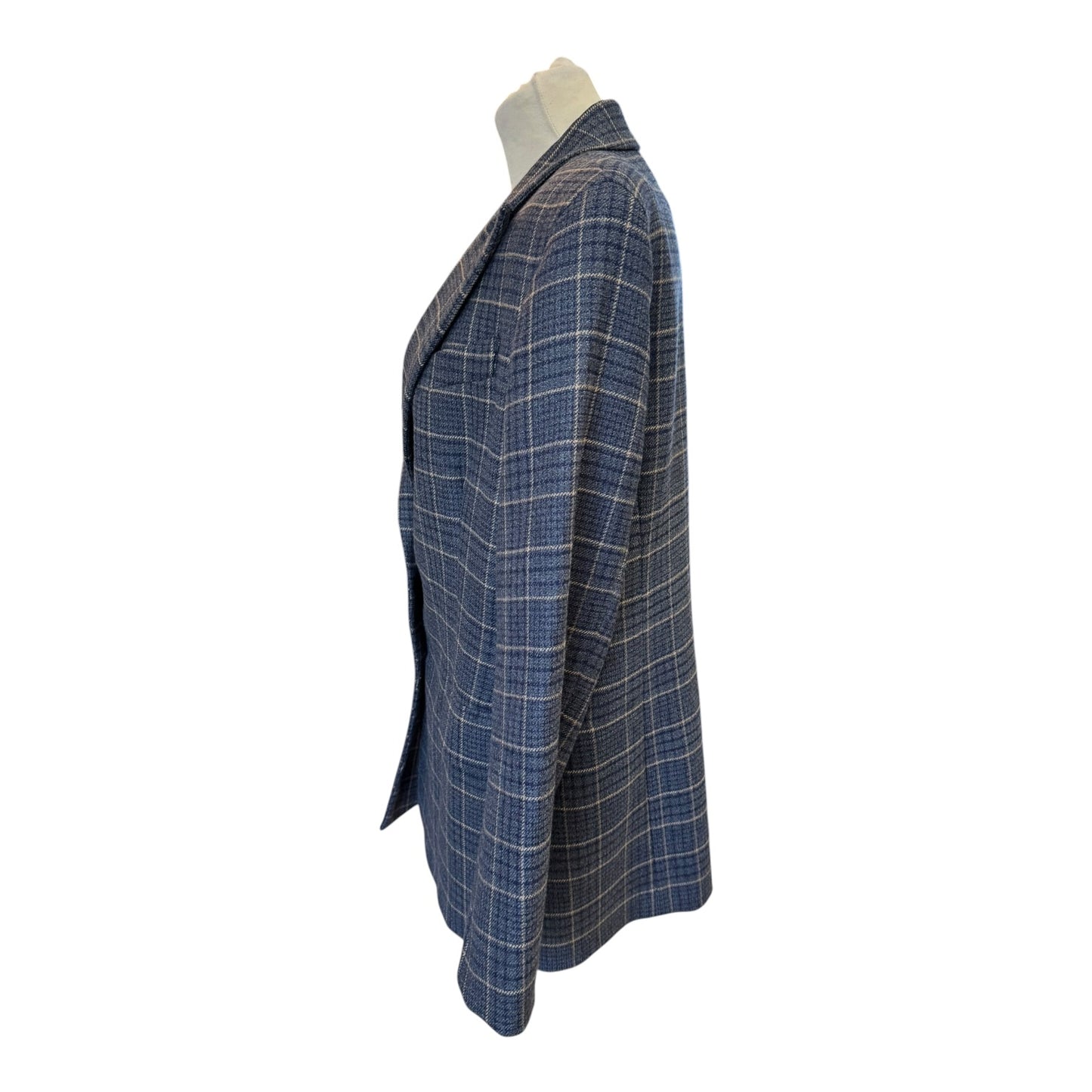 Weekend Max Mara Blue Beige Check Wool Blazer Jacket - 10