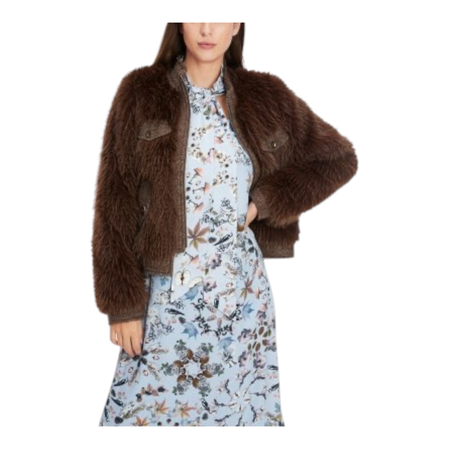 Marc Cain Tie Neck Blue Autumnal Print Dress - 14