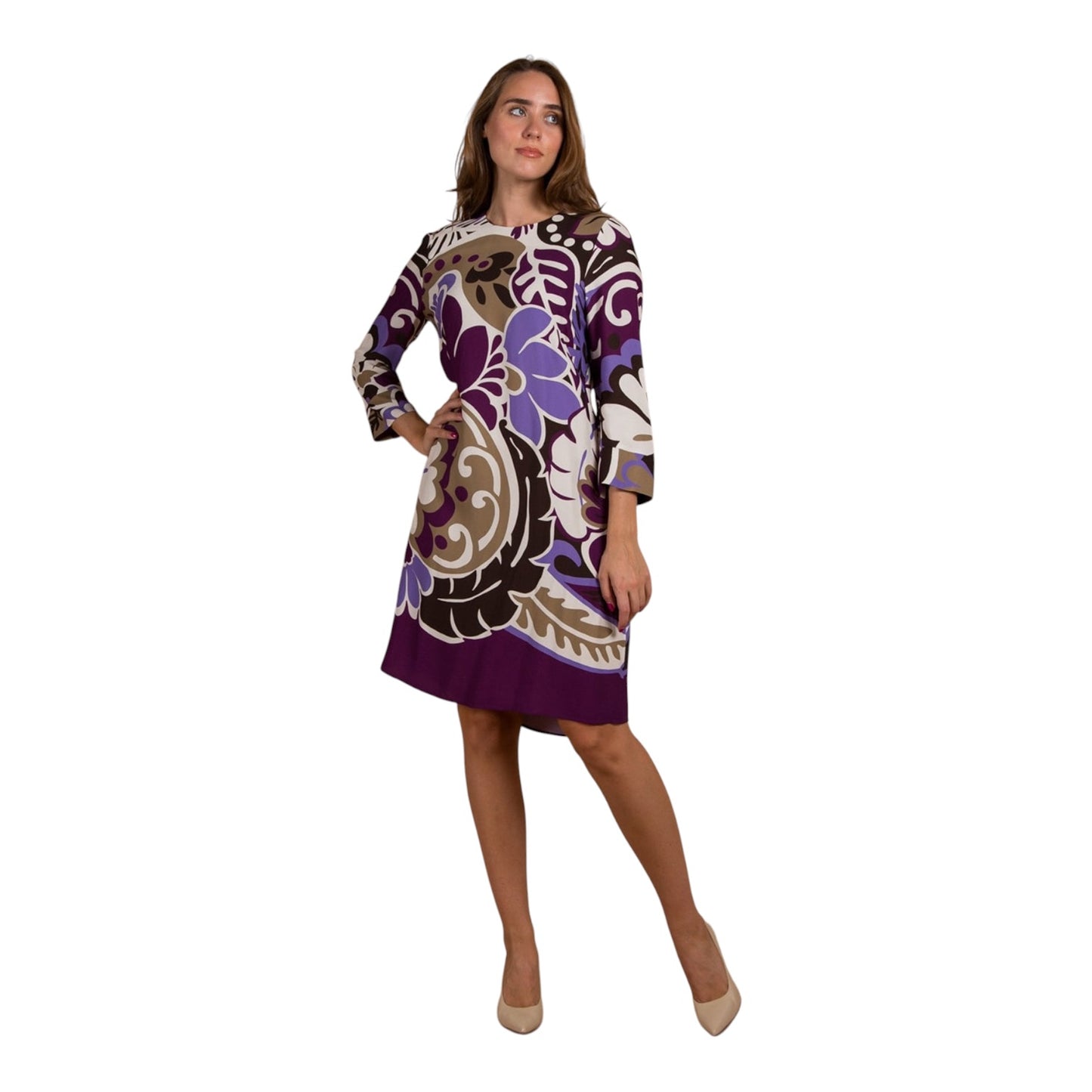 Luisa Cerano Purple Floral A Line Dress - 14