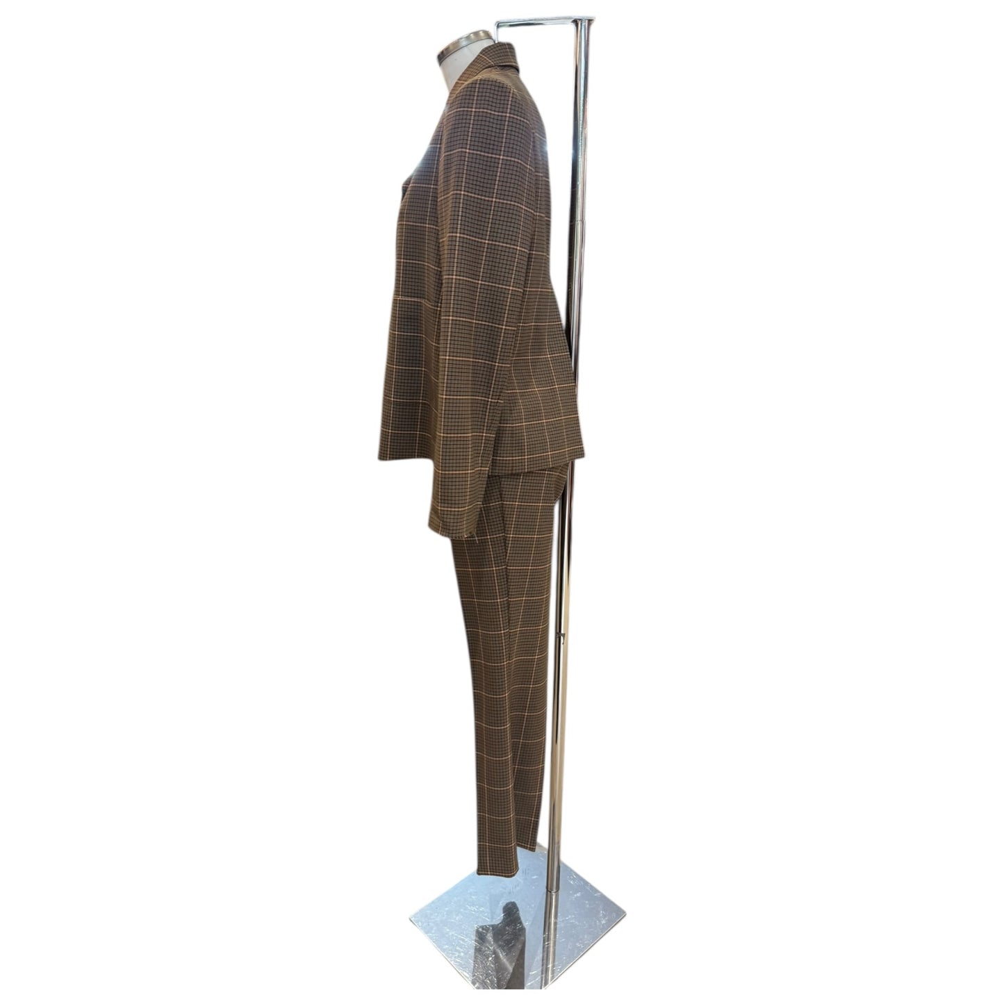 Grifoni Tan and Teal Check Flare Leg Suit - 10