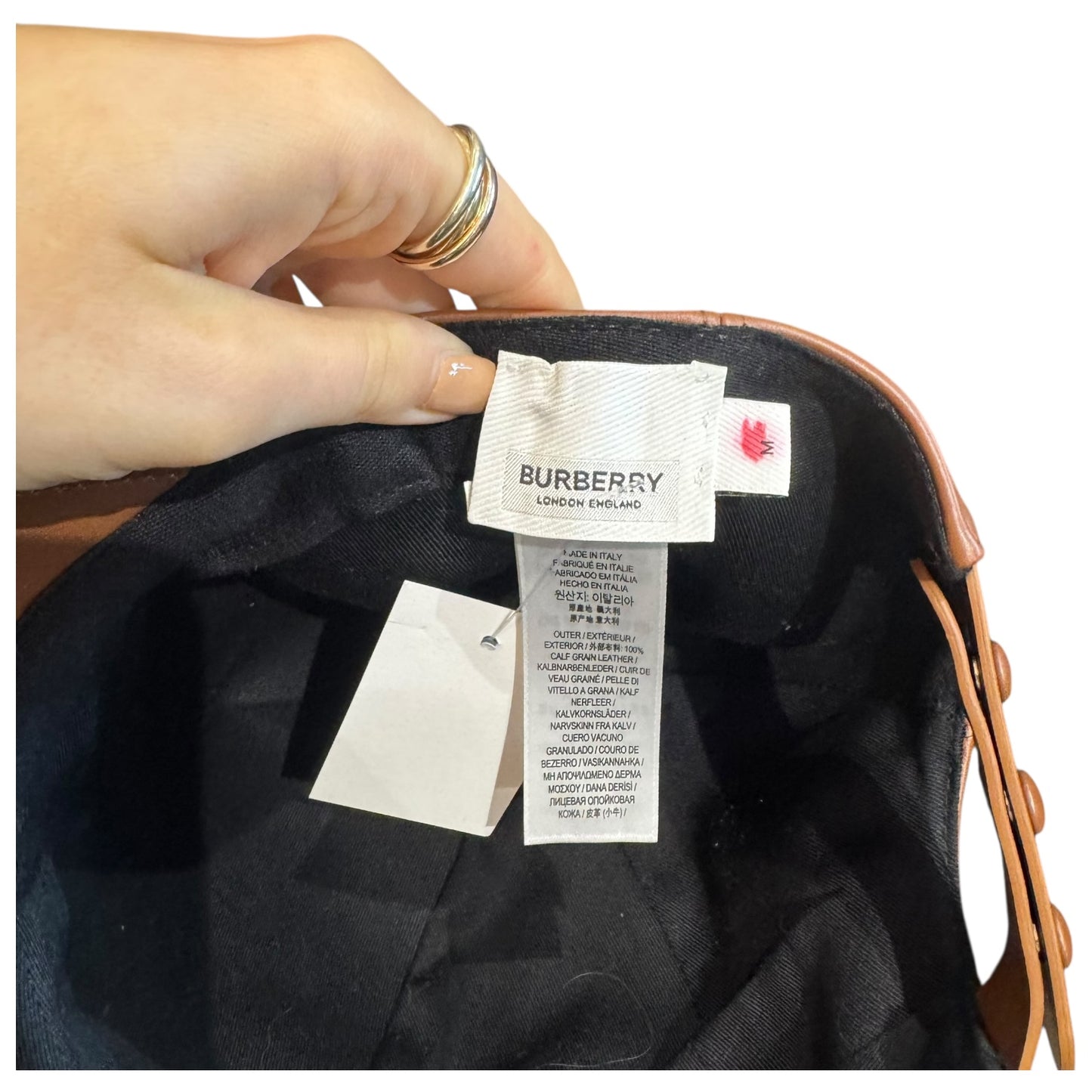 Burberry Brown Leather Logo Cap - M