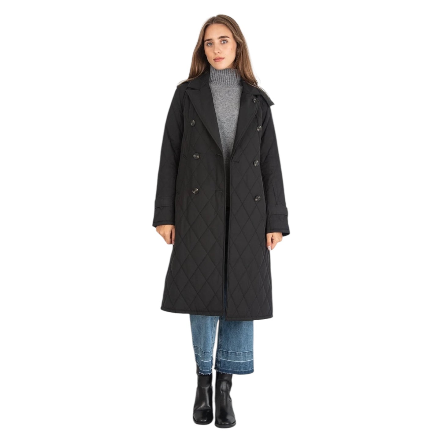 Riani Black Quilted Techno Trench Style Coat - 18