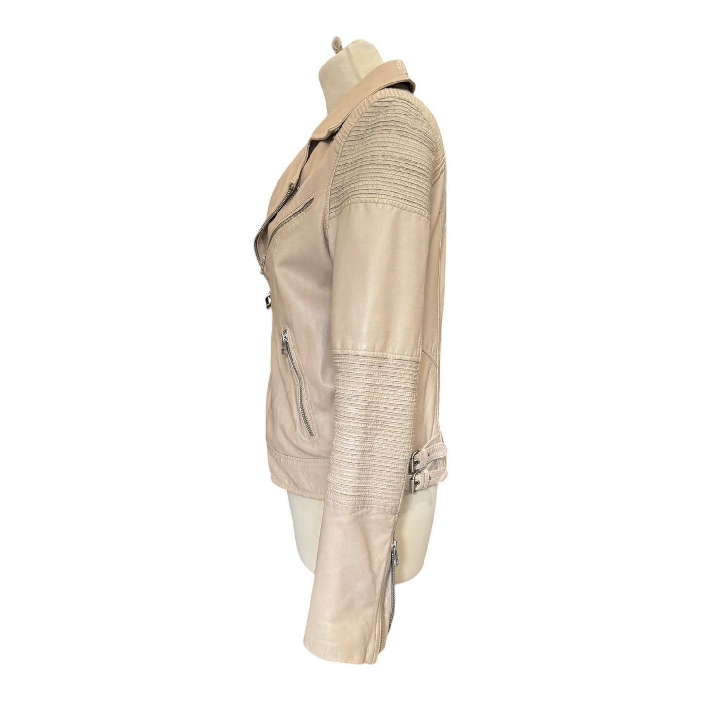 Swildens Cream Leather Biker Jacket - 10