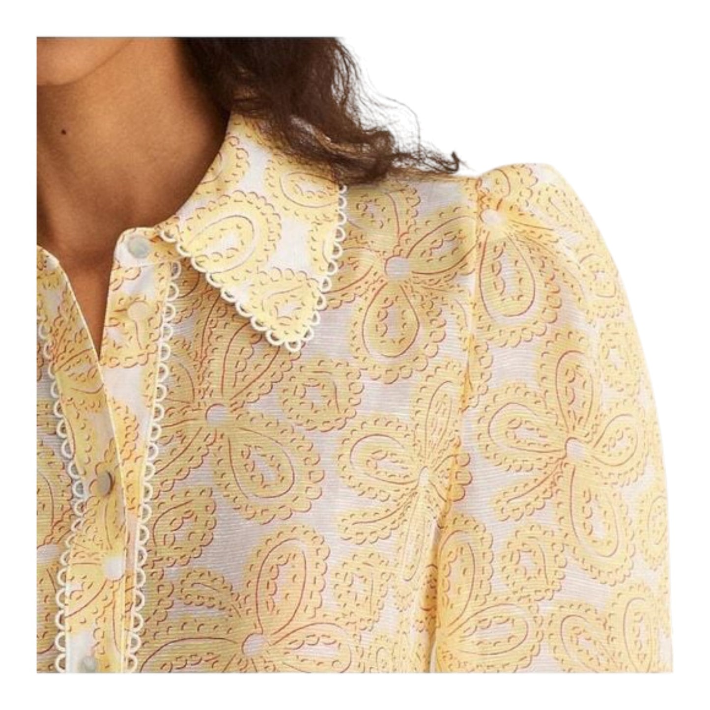 Me + Em Silk Linen Lace Balloon Sleeve Blouse - 14
