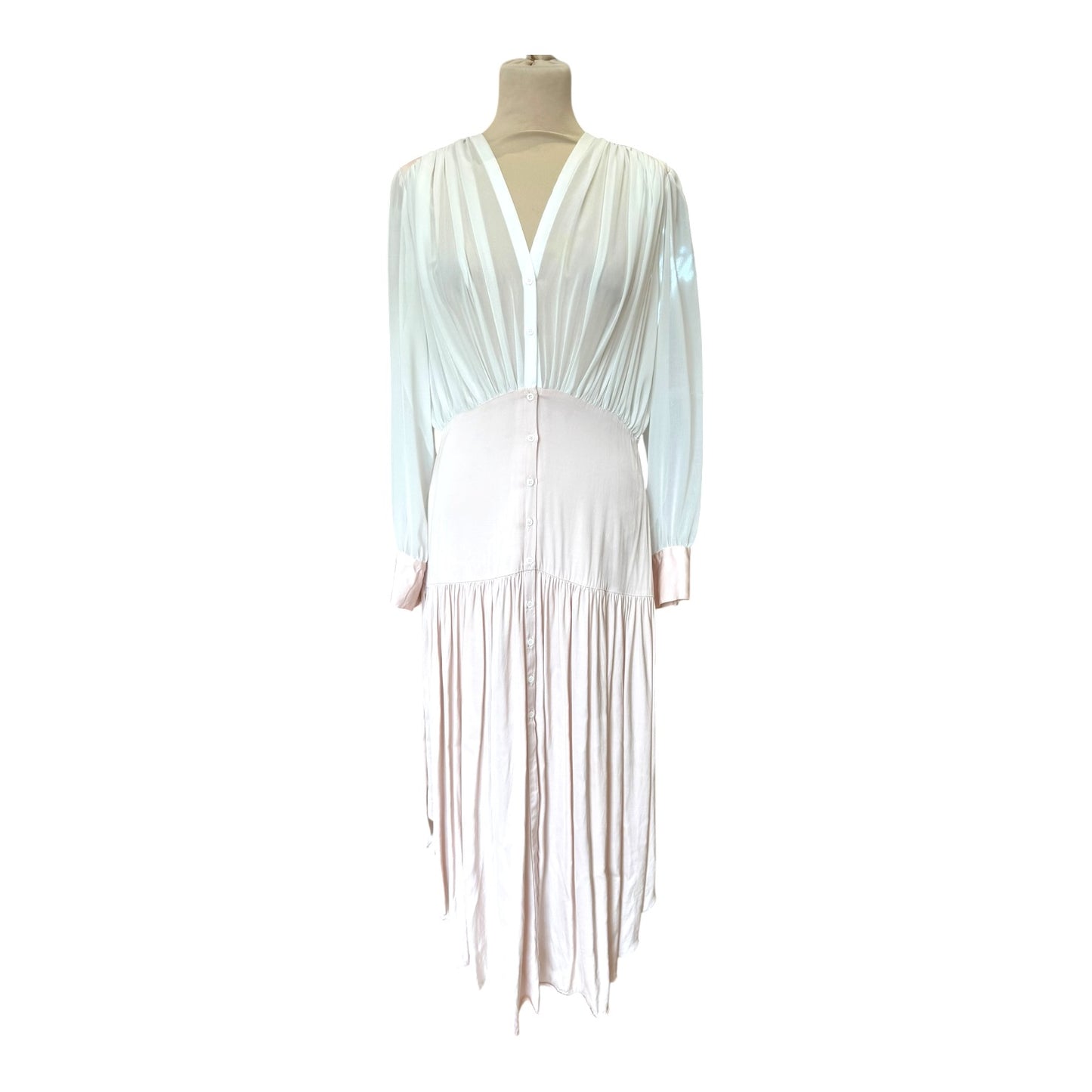 Sandro White and Blush Chiffon Panelled Dress - 12