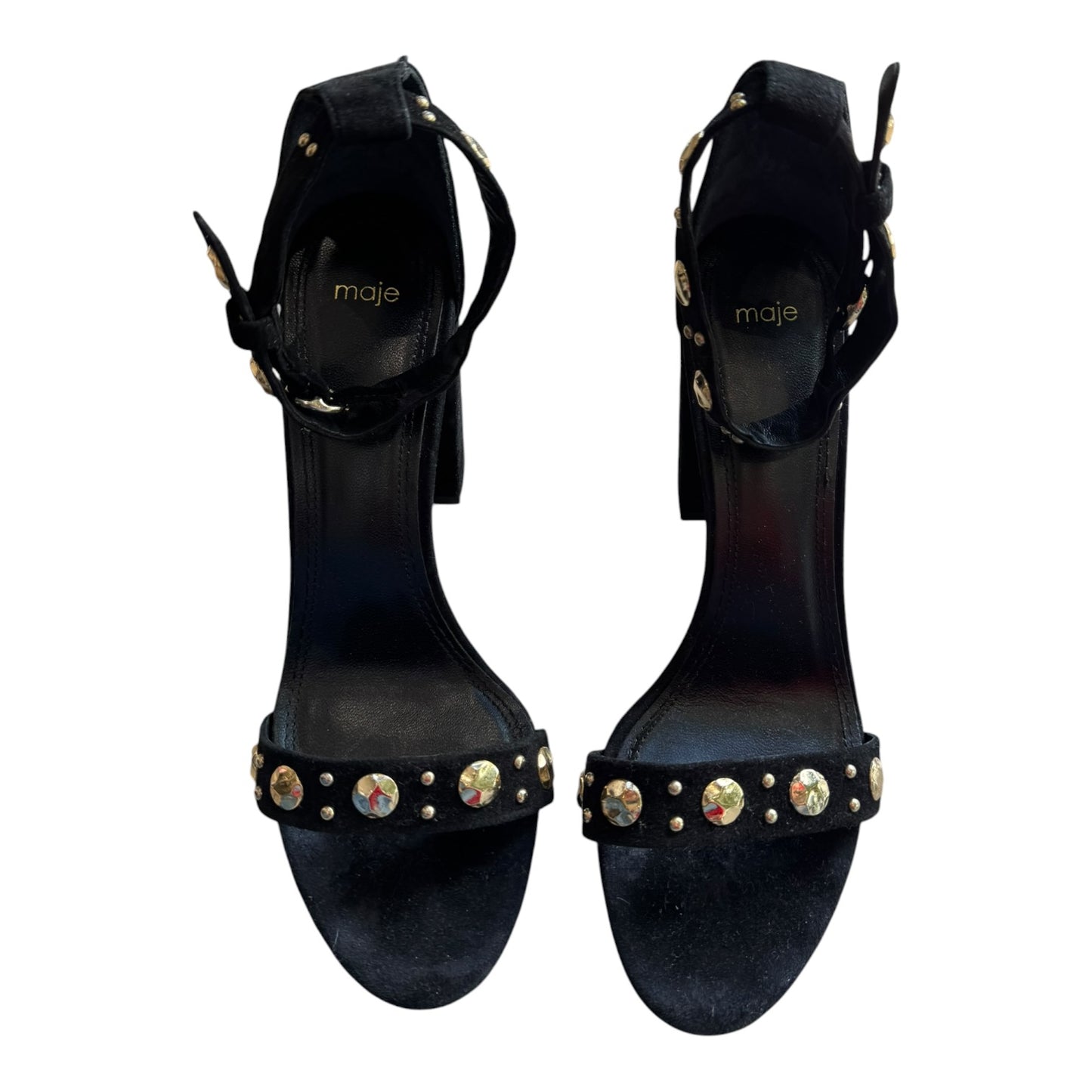 Maje Black Suede and Gold Studded Heels - 41/8