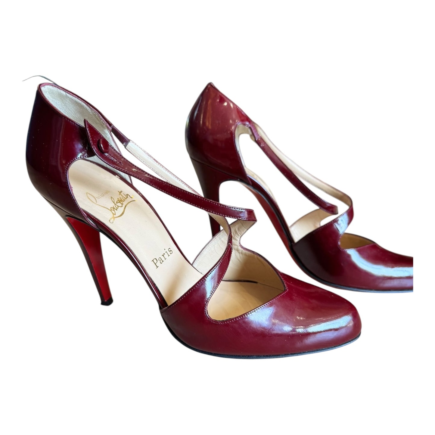 Christian Louboutin Triclo 100 Patent Burgundy Heels - 41 / 8