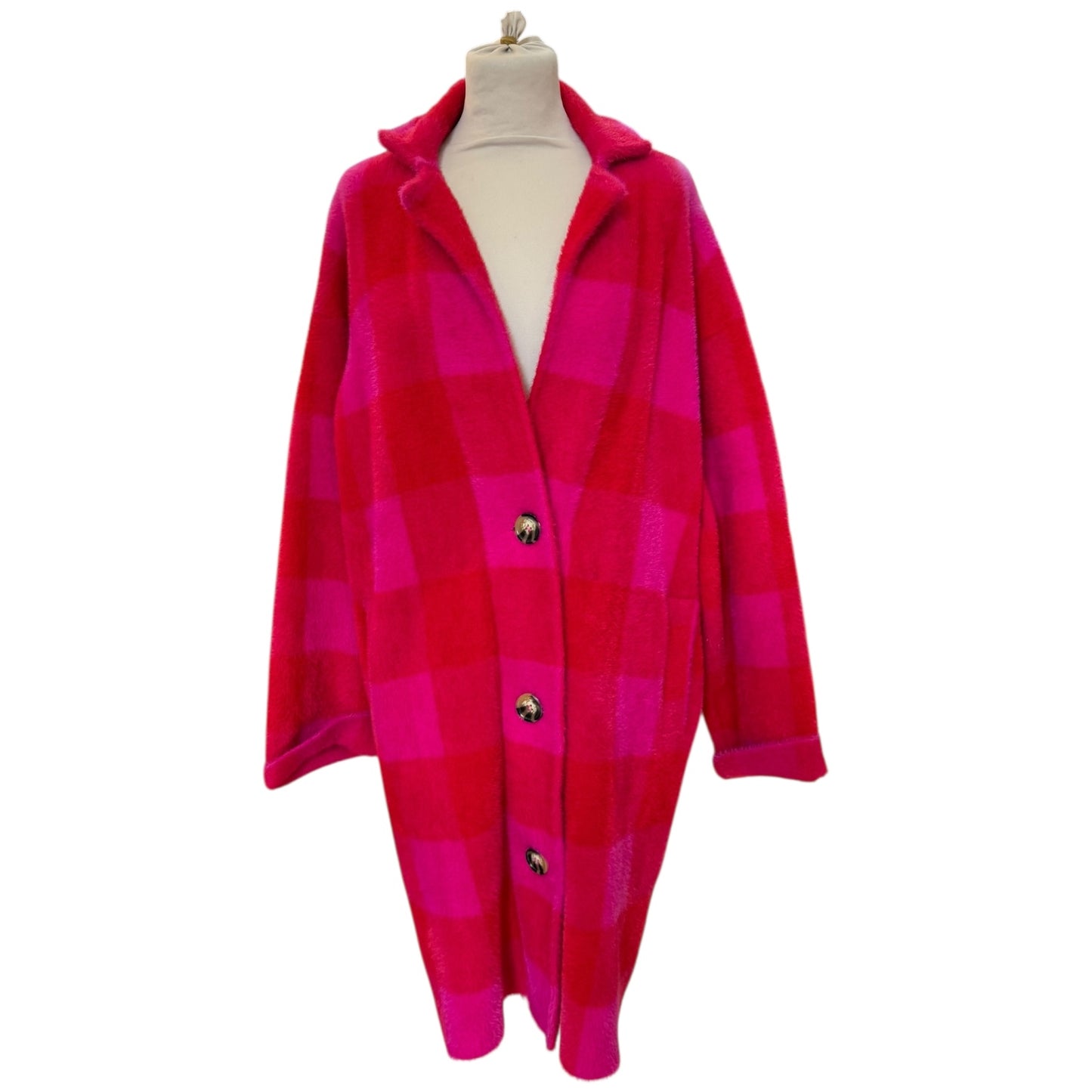 Essentiel Antwerp Pink and Red Wice Check Coat - 12