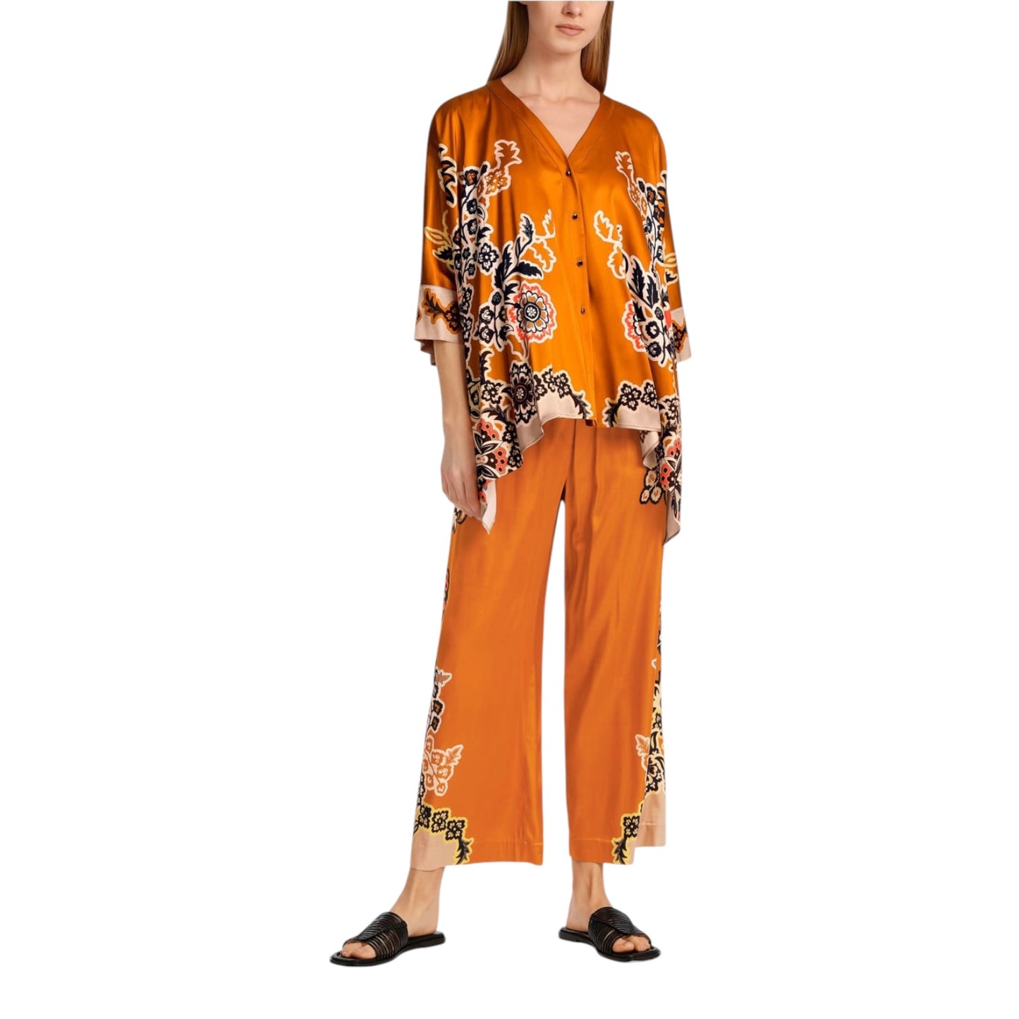 Marc Cain Ourika Gardens Orange and Black Floral Top - 16
