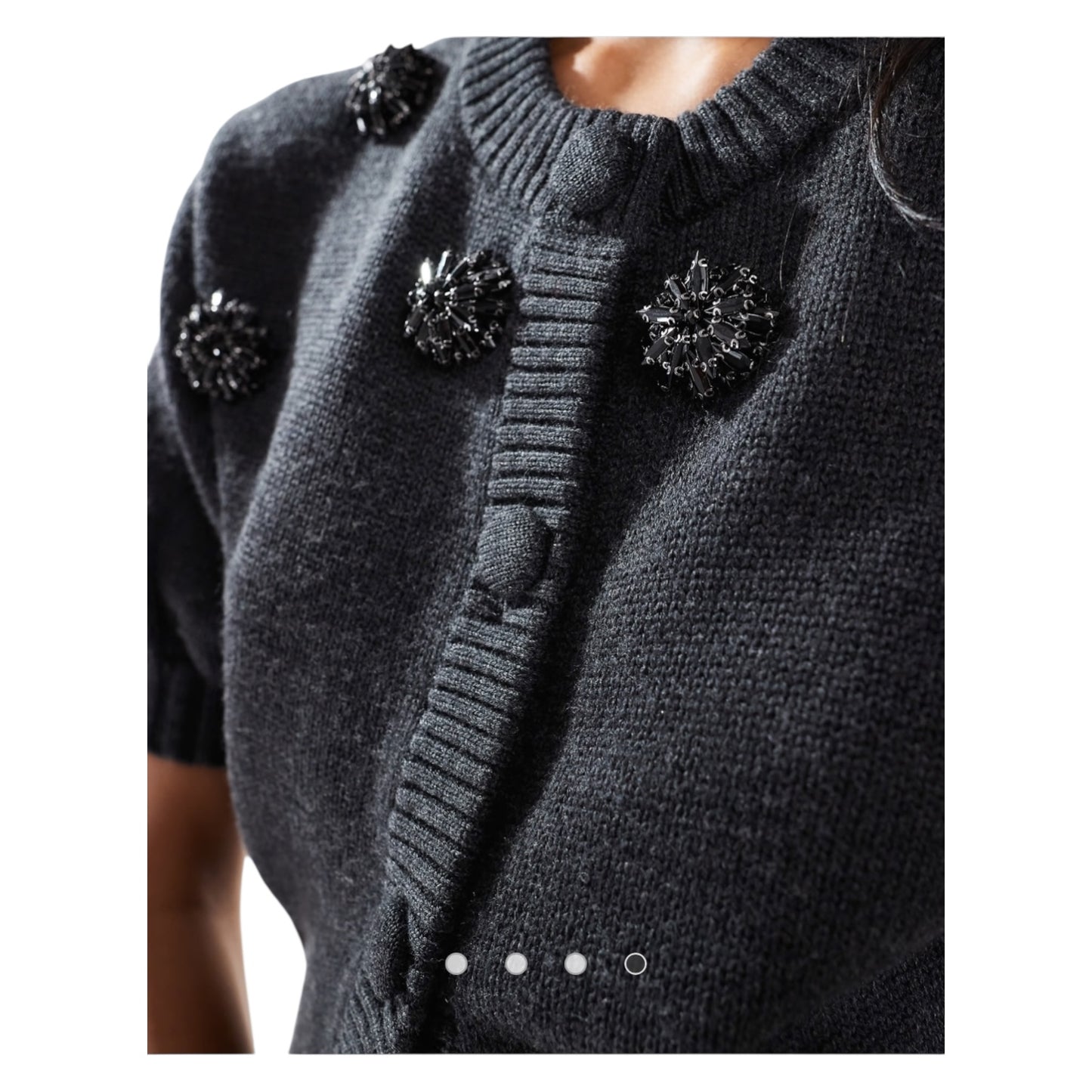 & Other Stories Dark Grey Merino Wool Embellished Cardigan - 8/10