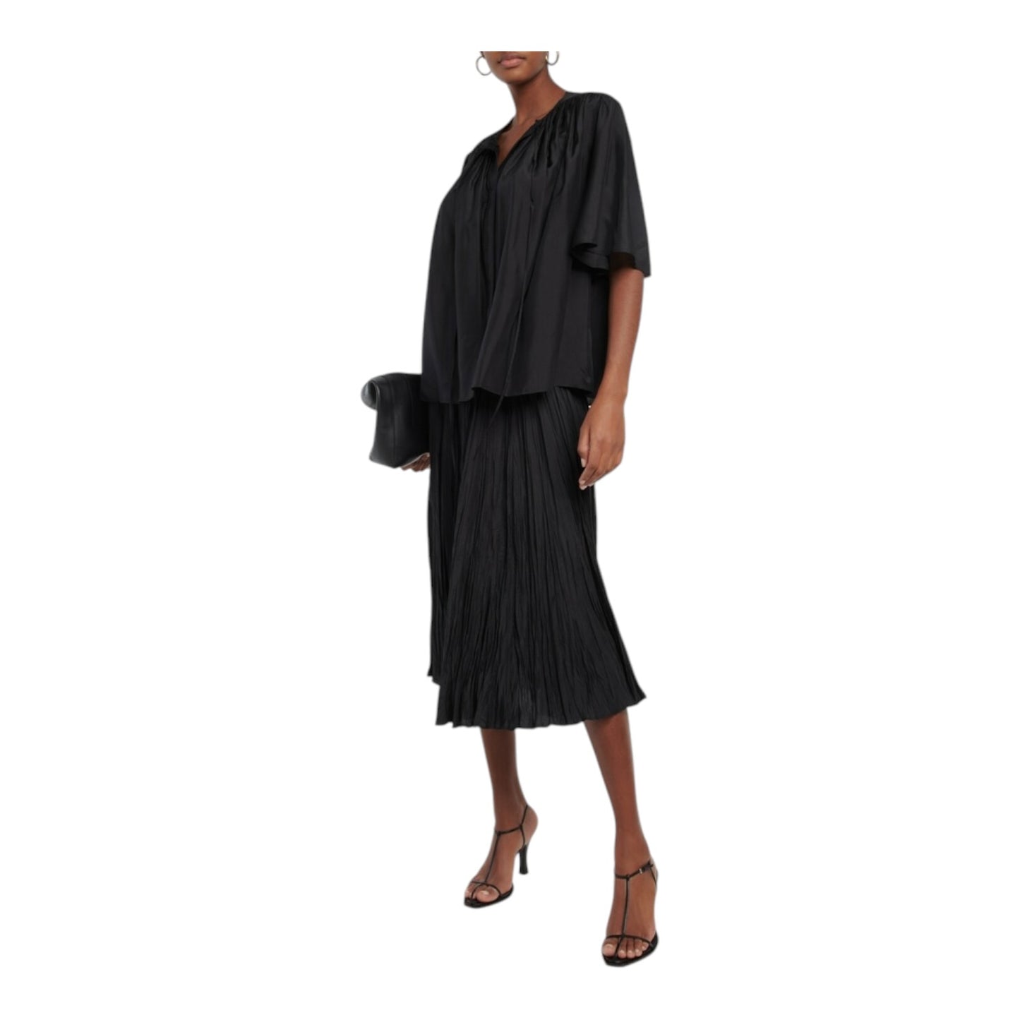 Joseph Bristow Black Gathered Silk Blouse - 10