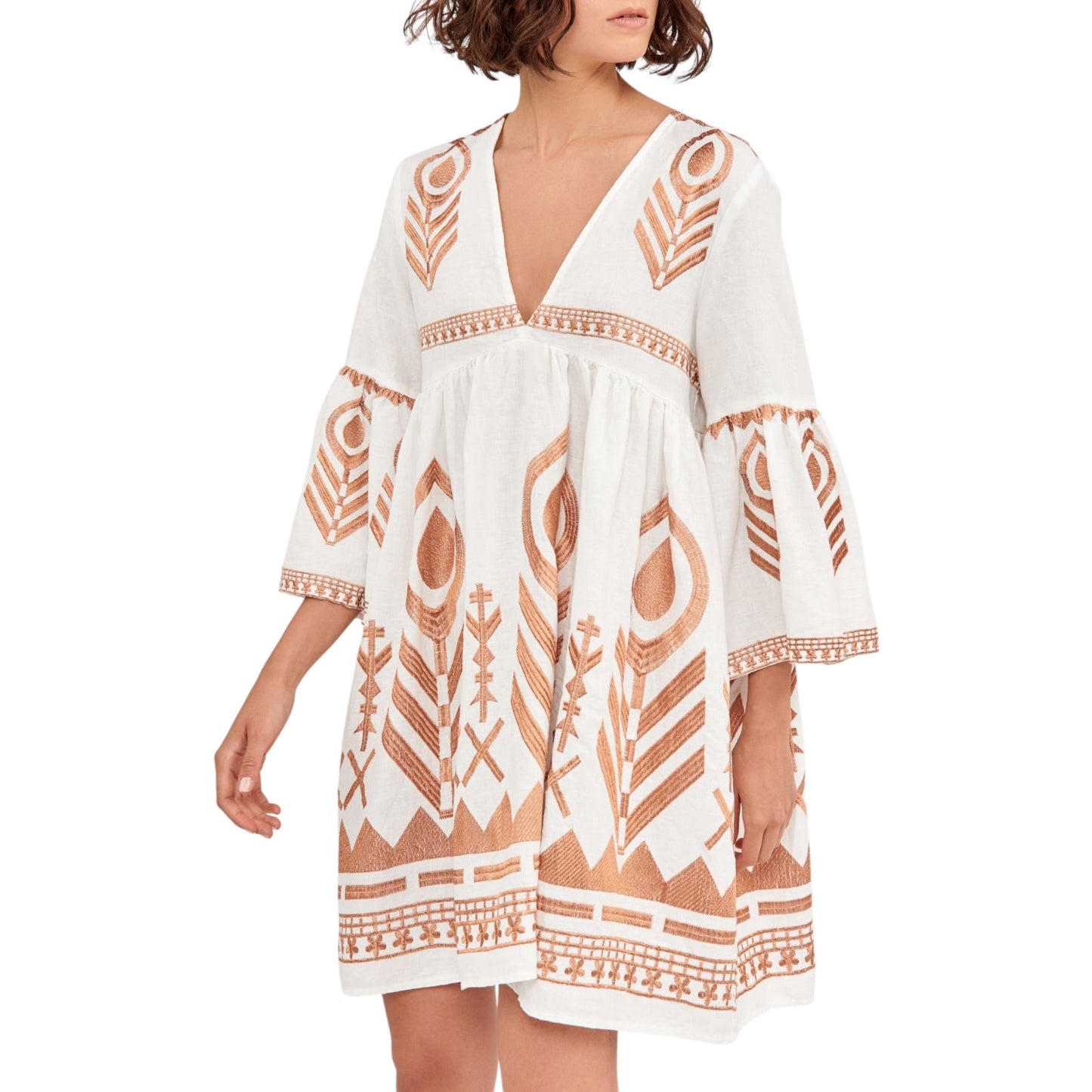 Greek Archaic Kori White and Rose Gold Mini Dress - 12