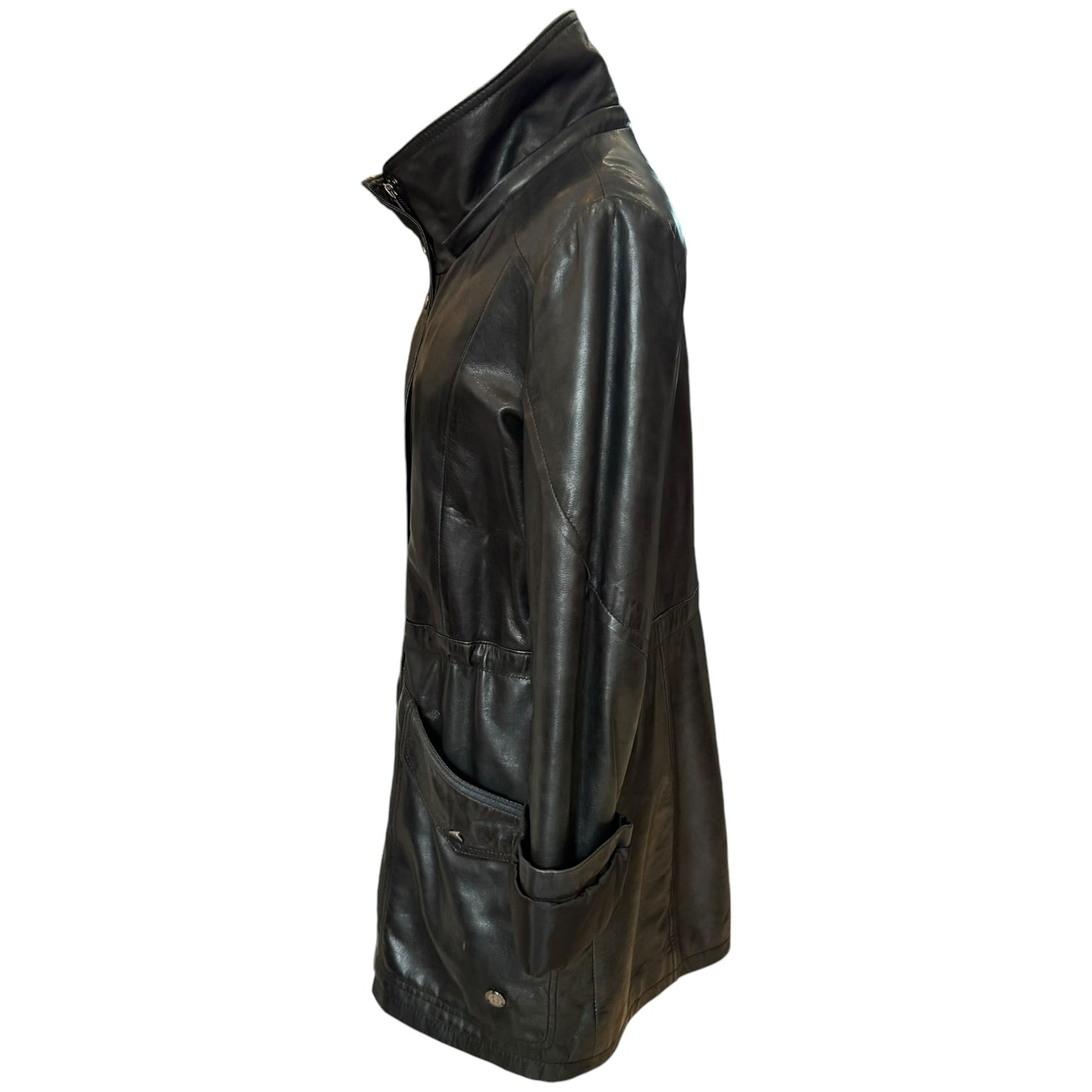 High Level Black Leather Coat - 12