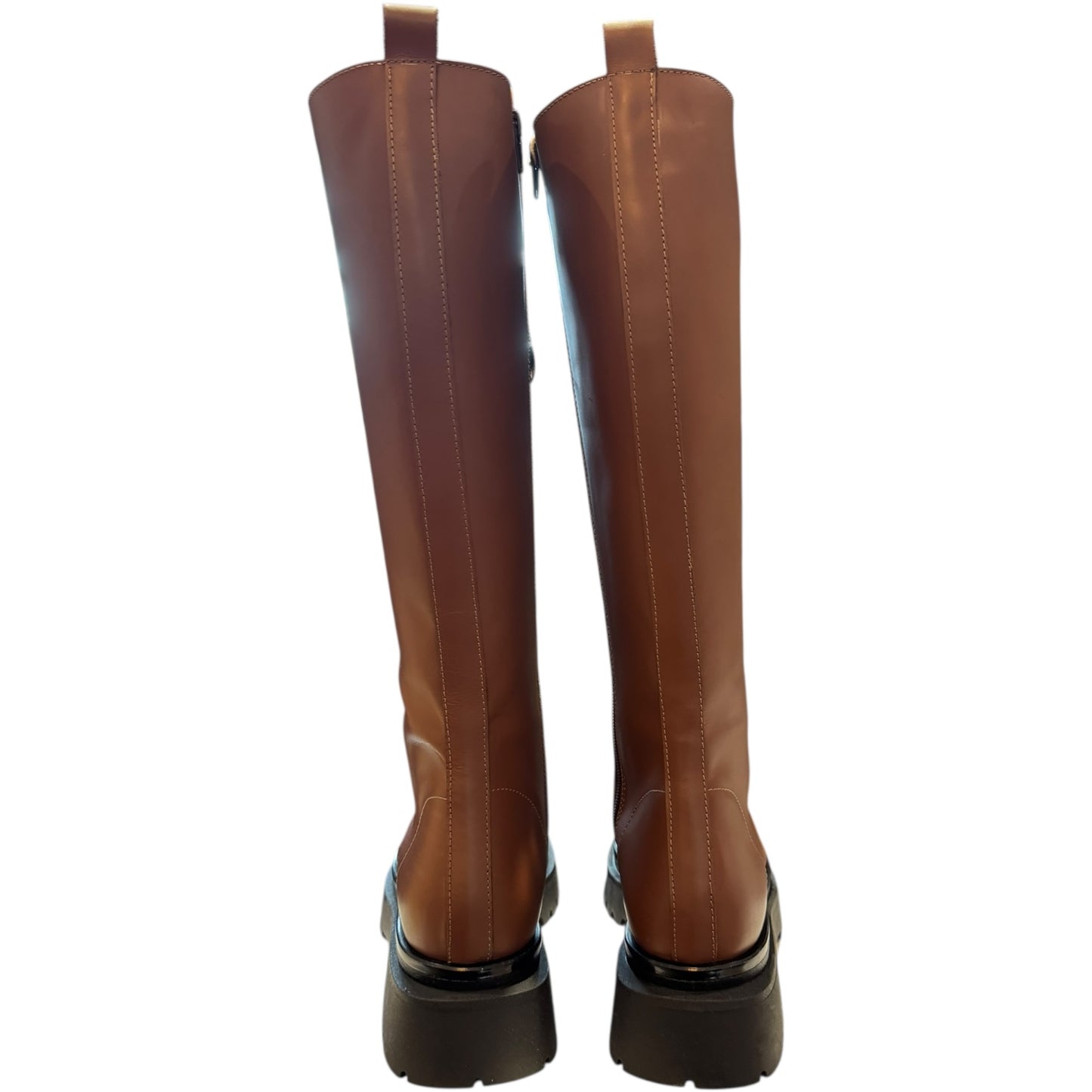 8 By Yoox Brown Leather Lace-Up Tall Boots - 38 / 5