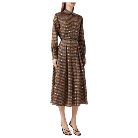 Max Mara Emmy Brown and Navy Silk Dress - 12
