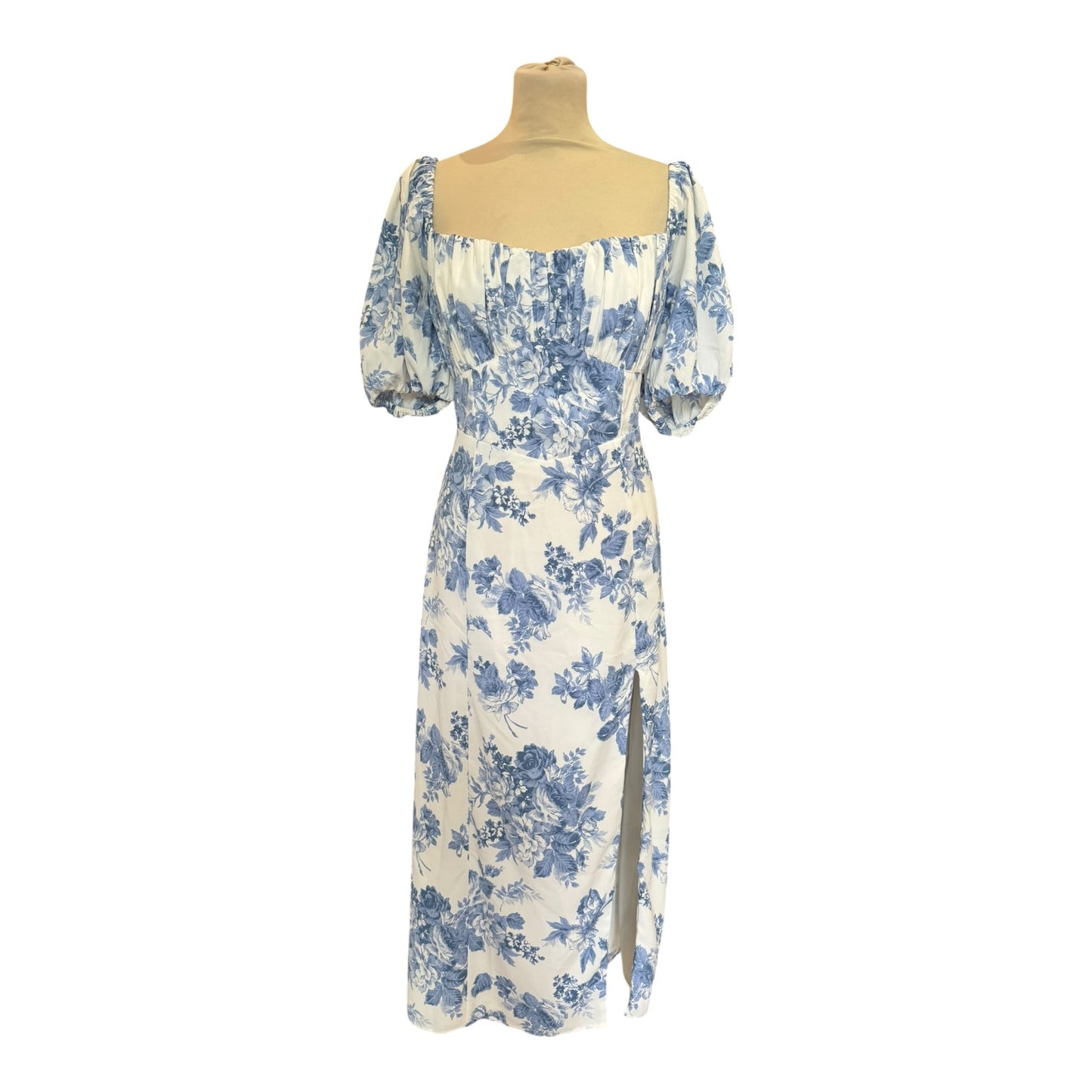 Abercrombie & Fitch Blue Floral Puff Sleeve Midi Dress - 14