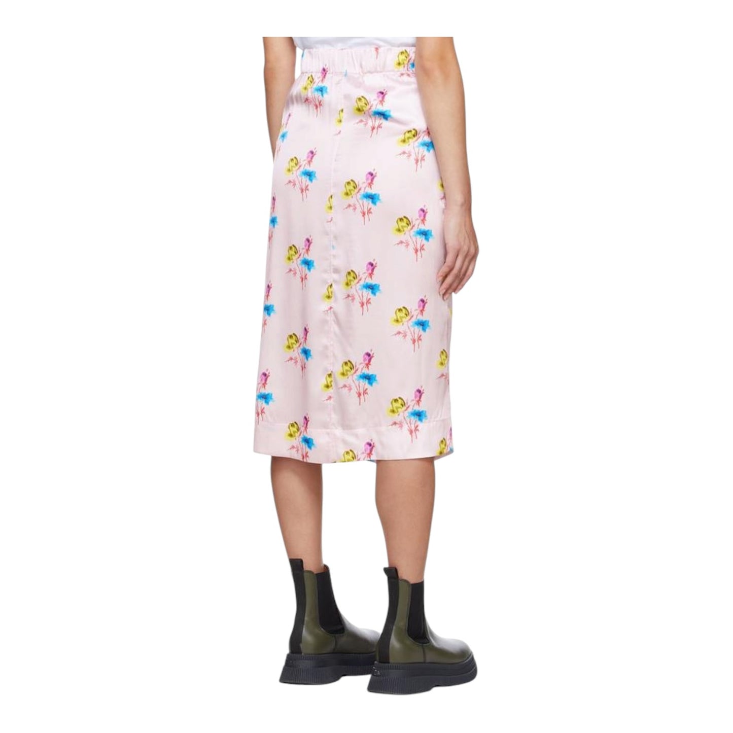 Ganni Pink Silk Floral Midi Skirt - 10