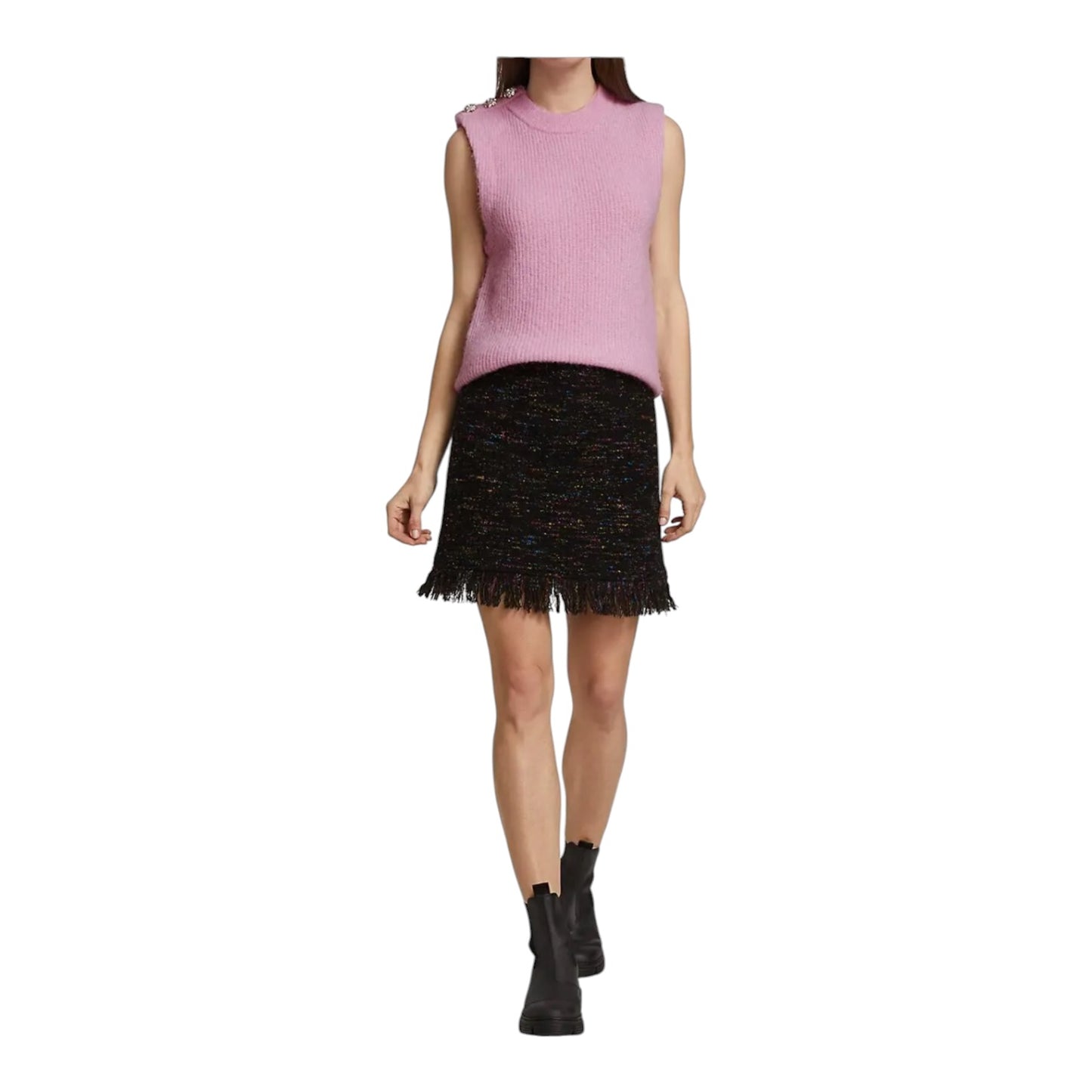 Ganni Black Rainbow Tweed Skirt Suit - 8