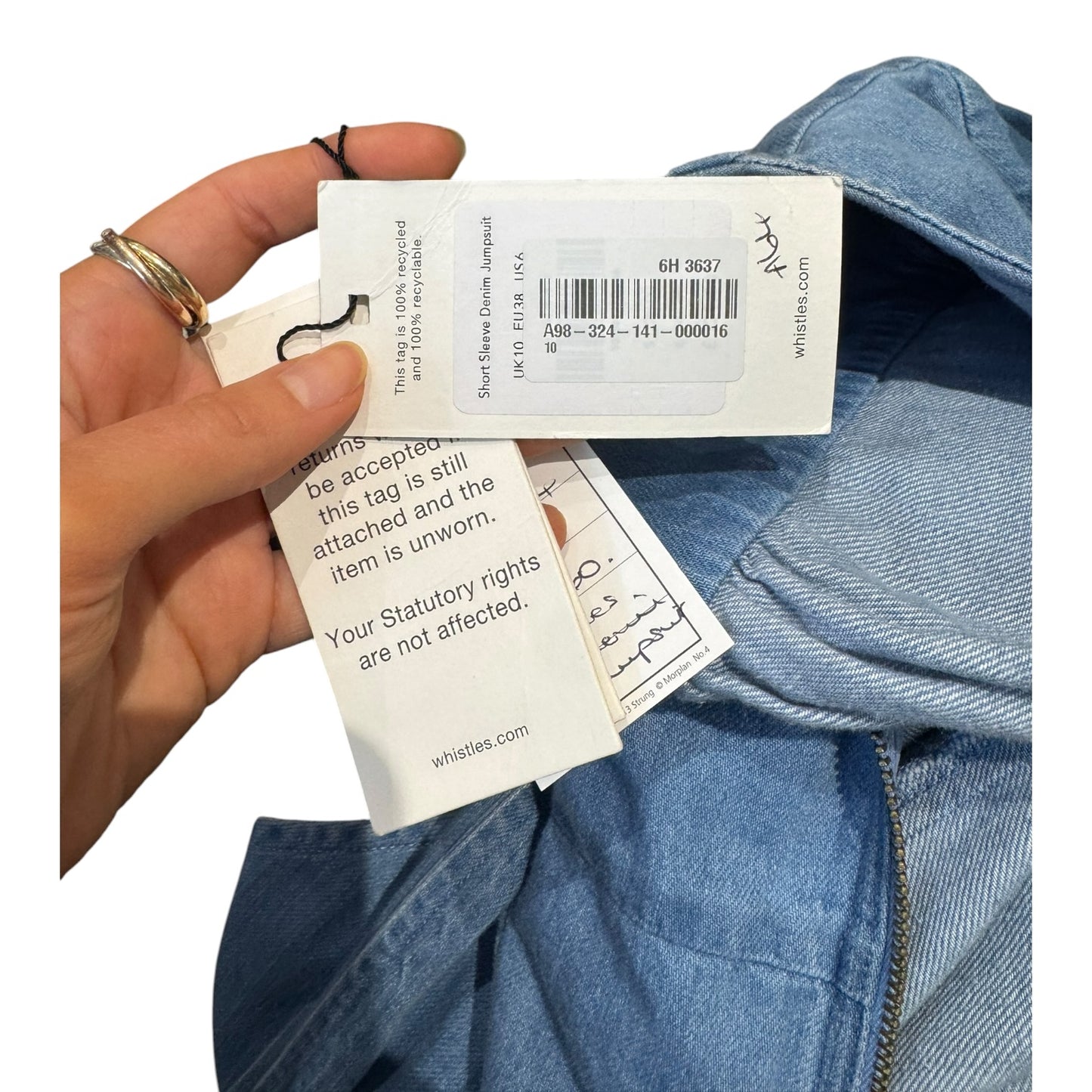 Whistles Short Sleeve Denim Jumpsuit - 10 - NEW