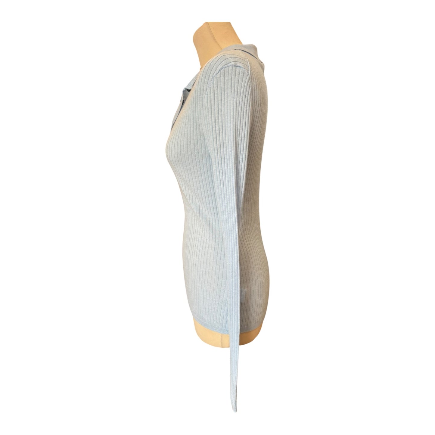 Serena Bute Blue Ribbed Henley Top - 8/10