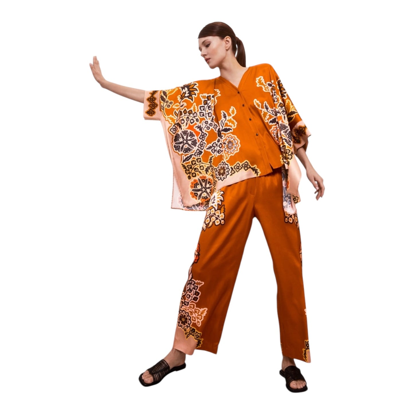 Marc Cain Ourika Gardens Orange and Black Floral Top - 16