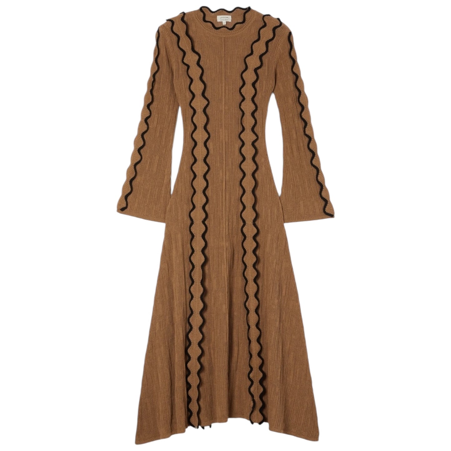 Jigsaw Camel and Black Scallop Trim Knitted Dress - 8/10