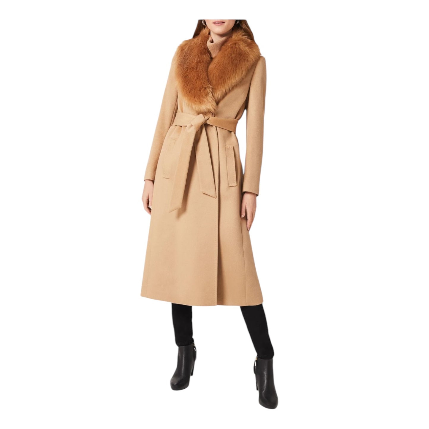 Hobbs Wool and Faux Fur Camel Coat - 10