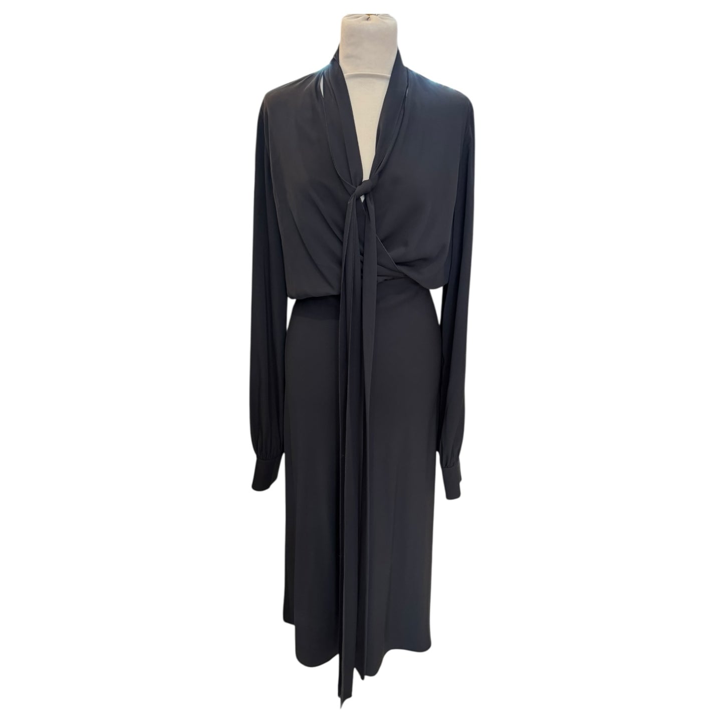 SportMax Black Silk Blend Pussy Bow Midi Dress - 10/12