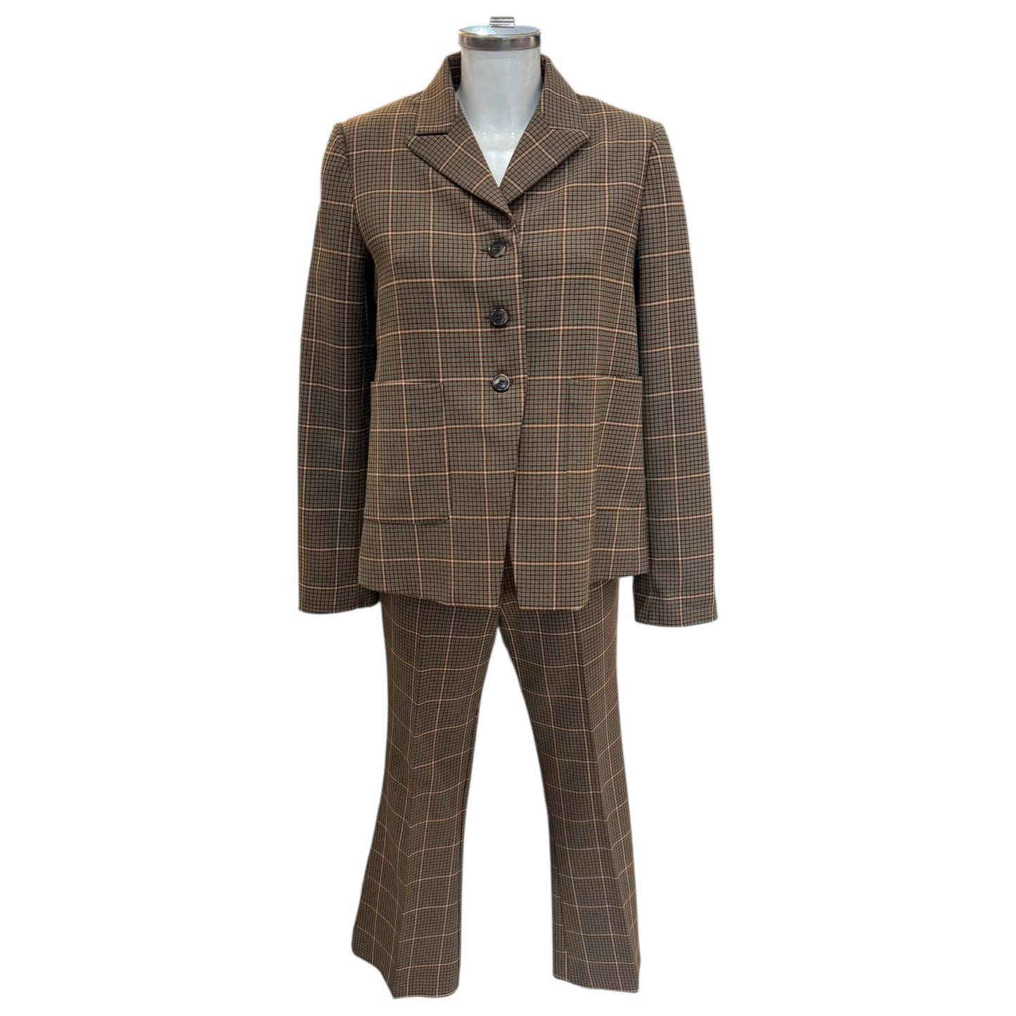 Grifoni Tan and Teal Check Flare Leg Suit - 10