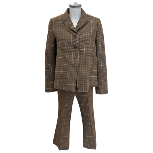 Grifoni Tan and Teal Check Flare Leg Suit - 10