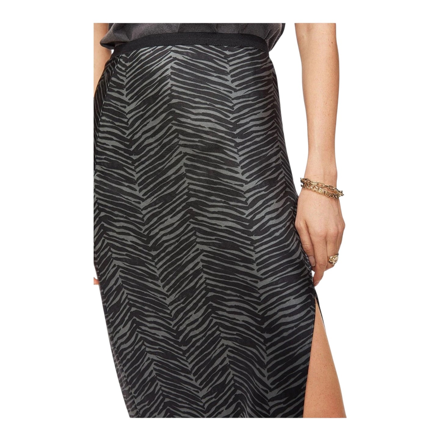 Anine Bing Dolly Silk Skirt in Willow Green Zebra - 12